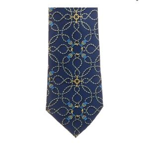 Hermes silk Blue and Gold Buckle & Geometric pattern Tie. Look Confident!